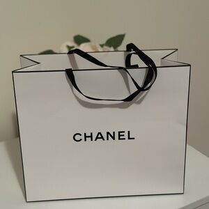 Chanel Paper Bag White and Black With Wrapping Paper
